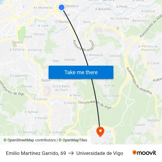 Emilio Martínez Garrido, 69 to Universidade de Vigo map