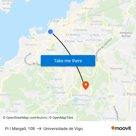 Pi I Margall, 108 to Universidade de Vigo map
