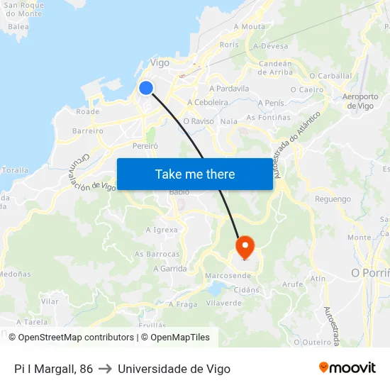 Pi I Margall, 86 to Universidade de Vigo map