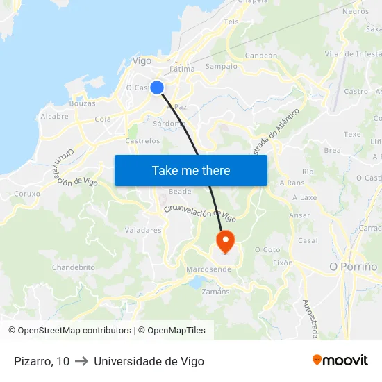 Pizarro, 10 to Universidade de Vigo map