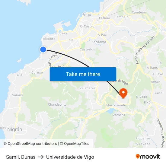 Samil, Dunas to Universidade de Vigo map