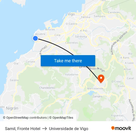 Samil, Fronte Hotel to Universidade de Vigo map
