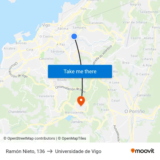 Ramón Nieto, 136 to Universidade de Vigo map