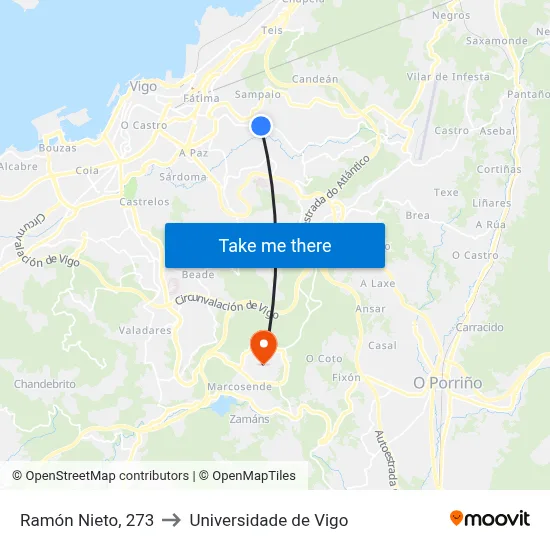 Ramón Nieto, 273 to Universidade de Vigo map