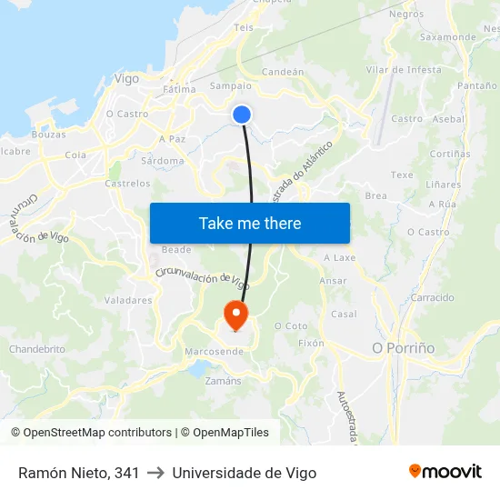 Ramón Nieto, 341 to Universidade de Vigo map