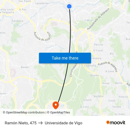Ramón Nieto, 475 to Universidade de Vigo map