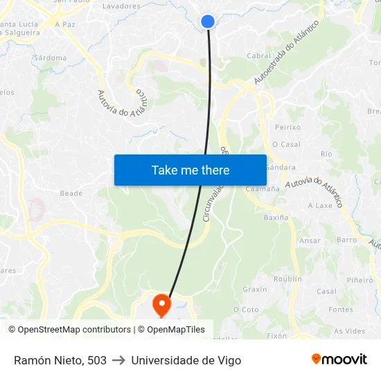 Ramón Nieto, 503 to Universidade de Vigo map
