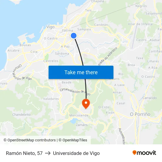 Ramón Nieto, 57 to Universidade de Vigo map