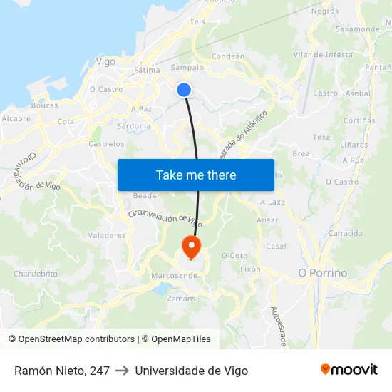 Ramón Nieto, 247 to Universidade de Vigo map
