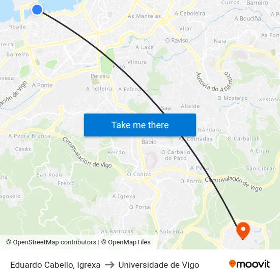 Eduardo Cabello, Igrexa to Universidade de Vigo map