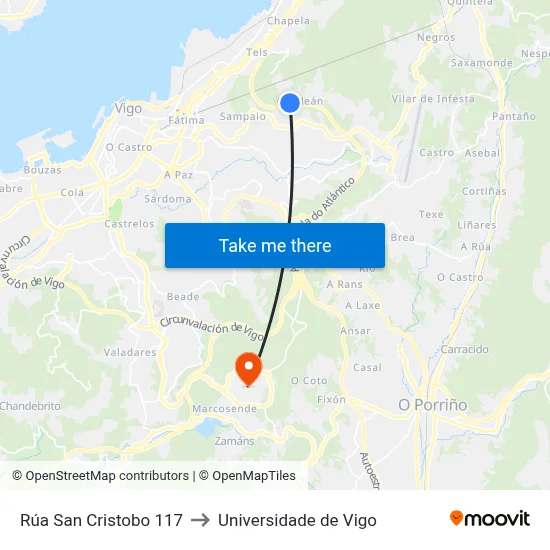Rúa San Cristobo 117 to Universidade de Vigo map