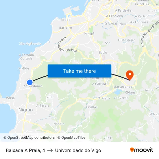 Baixada Á Praia, 4 to Universidade de Vigo map