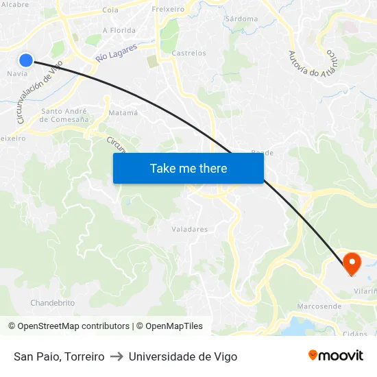 San Paio, Torreiro to Universidade de Vigo map