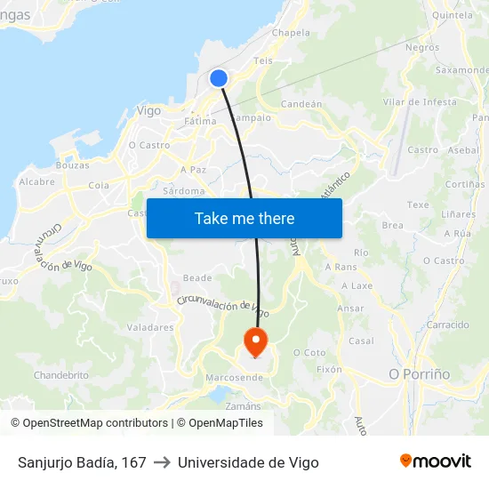 Sanjurjo Badía, 167 to Universidade de Vigo map