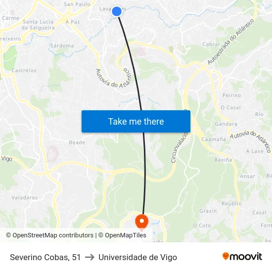 Severino Cobas, 51 to Universidade de Vigo map