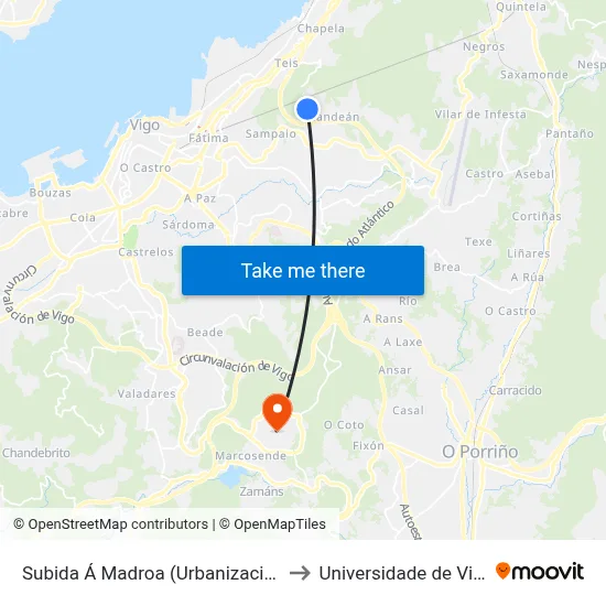 Subida Á Madroa (Urbanización) to Universidade de Vigo map