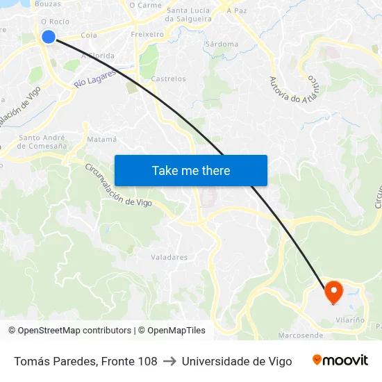 Tomás Paredes, Fronte 108 to Universidade de Vigo map