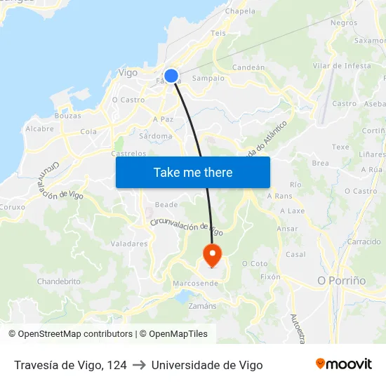 Travesía de Vigo, 124 to Universidade de Vigo map