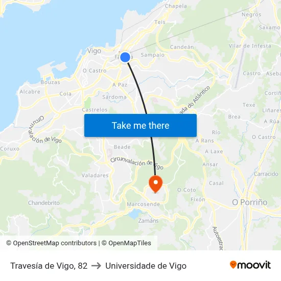 Travesía de Vigo, 82 to Universidade de Vigo map