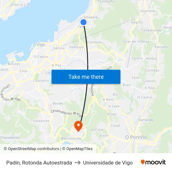 Padín, Rotonda Autoestrada to Universidade de Vigo map