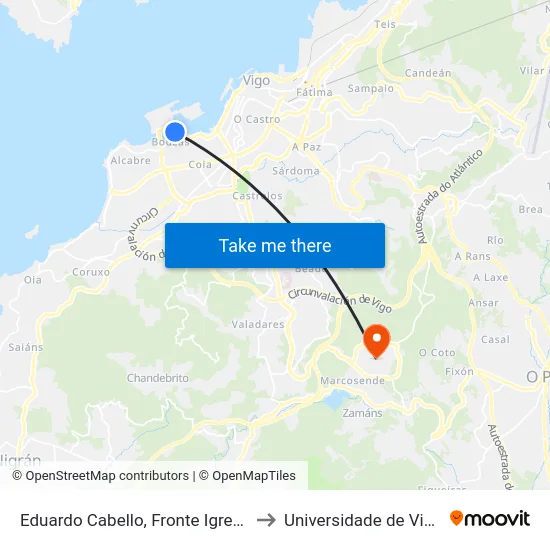 Eduardo Cabello, Fronte Igrexa to Universidade de Vigo map