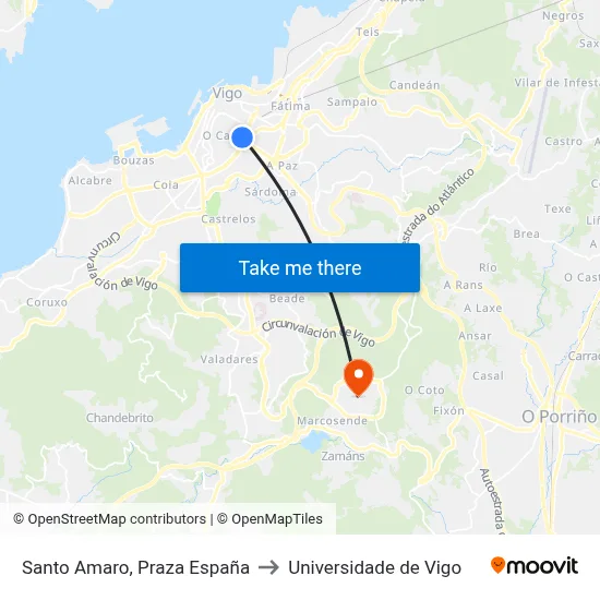 Santo Amaro, Praza España to Universidade de Vigo map