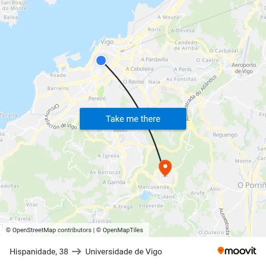 Hispanidade, 38 to Universidade de Vigo map