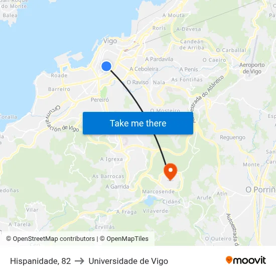 Hispanidade, 82 to Universidade de Vigo map