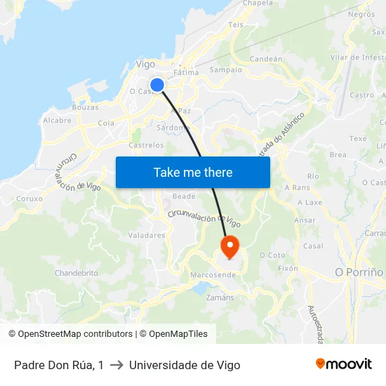 Padre Don Rúa, 1 to Universidade de Vigo map
