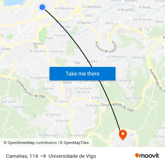 Camelias, 114 to Universidade de Vigo map