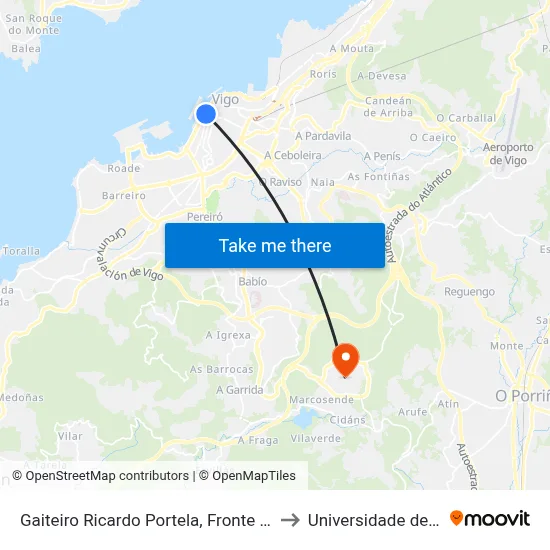 Gaiteiro Ricardo Portela, Fronte Pavillón to Universidade de Vigo map