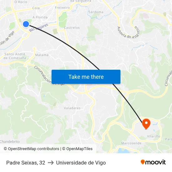 Padre Seixas, 32 to Universidade de Vigo map