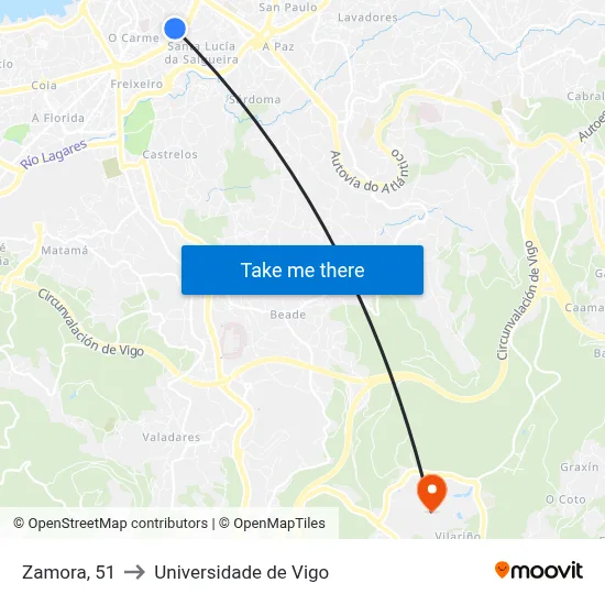 Zamora, 51 to Universidade de Vigo map
