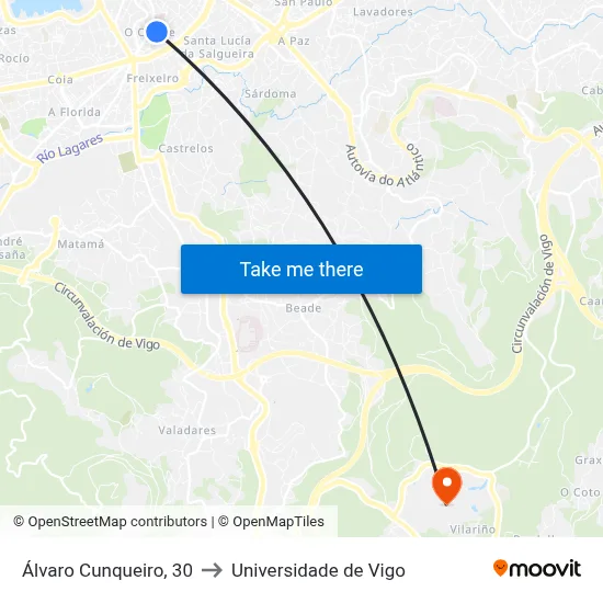 Álvaro Cunqueiro, 30 to Universidade de Vigo map