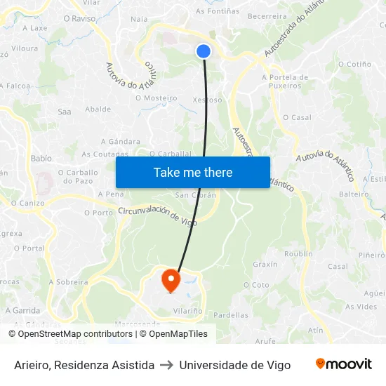 Arieiro, Residenza Asistida to Universidade de Vigo map