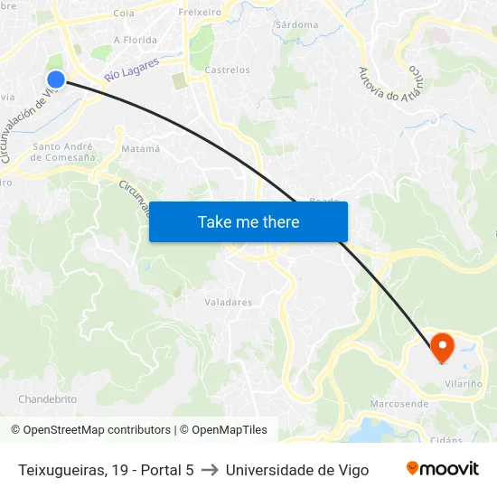 Teixugueiras, 19 - Portal 5 to Universidade de Vigo map