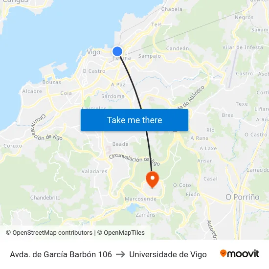 Avda. de García Barbón 106 to Universidade de Vigo map