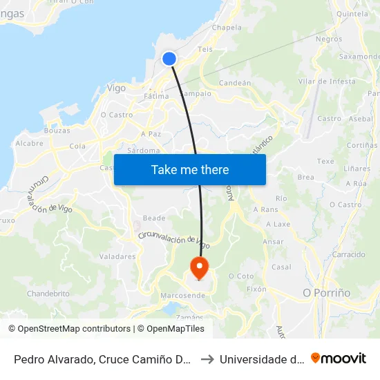 Pedro Alvarado, Cruce Camiño Das Maceiras to Universidade de Vigo map