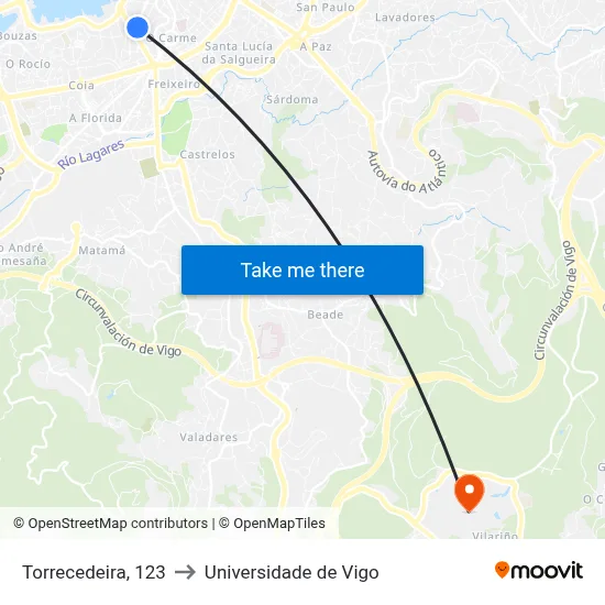 Torrecedeira, 123 to Universidade de Vigo map
