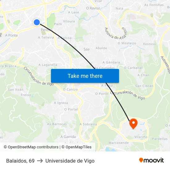 Balaídos, 69 to Universidade de Vigo map