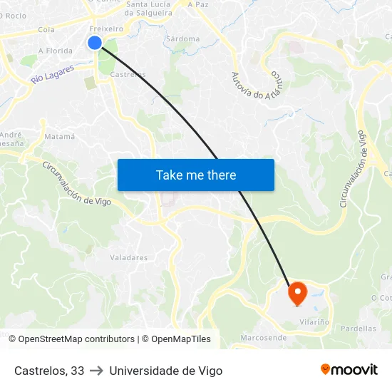 Castrelos, 33 to Universidade de Vigo map