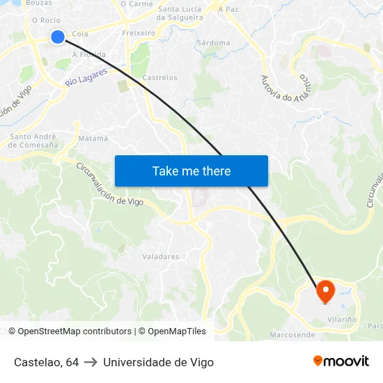 Castelao, 64 to Universidade de Vigo map