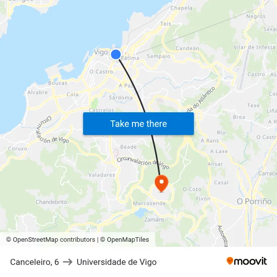 Canceleiro, 6 to Universidade de Vigo map
