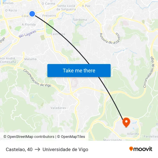 Castelao, 40 to Universidade de Vigo map