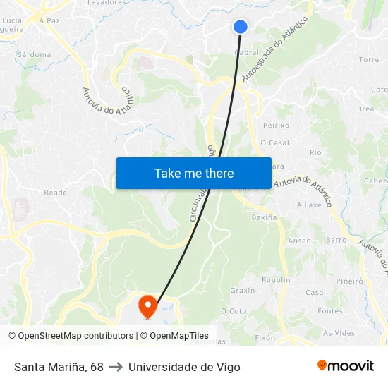 Santa Mariña, 68 to Universidade de Vigo map