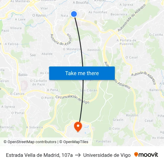 Estrada Vella de Madrid, 107a to Universidade de Vigo map