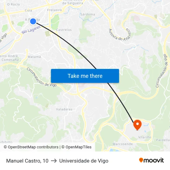 Manuel Castro, 10 to Universidade de Vigo map