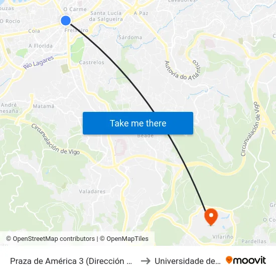 Praza de América 3 (Dirección Hospital) to Universidade de Vigo map