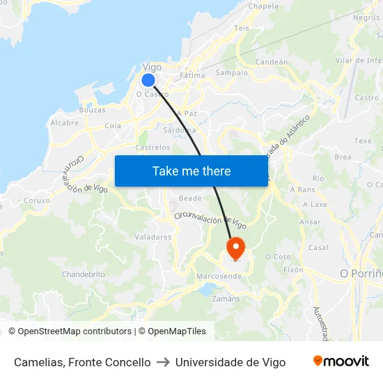 Camelias, Fronte Concello to Universidade de Vigo map