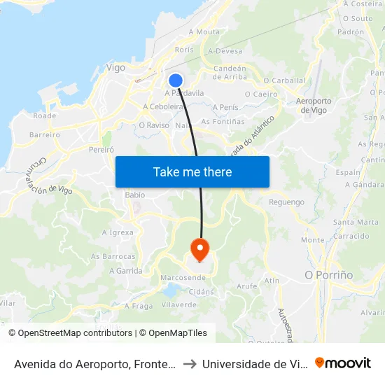 Avenida do Aeroporto, Fronte 90 to Universidade de Vigo map